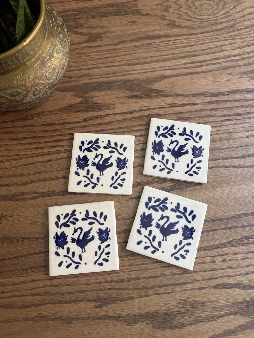 Vintage Ceramic Tiles Orion Monterrey Mexico Navy Blue And White Swan Tiles (4)